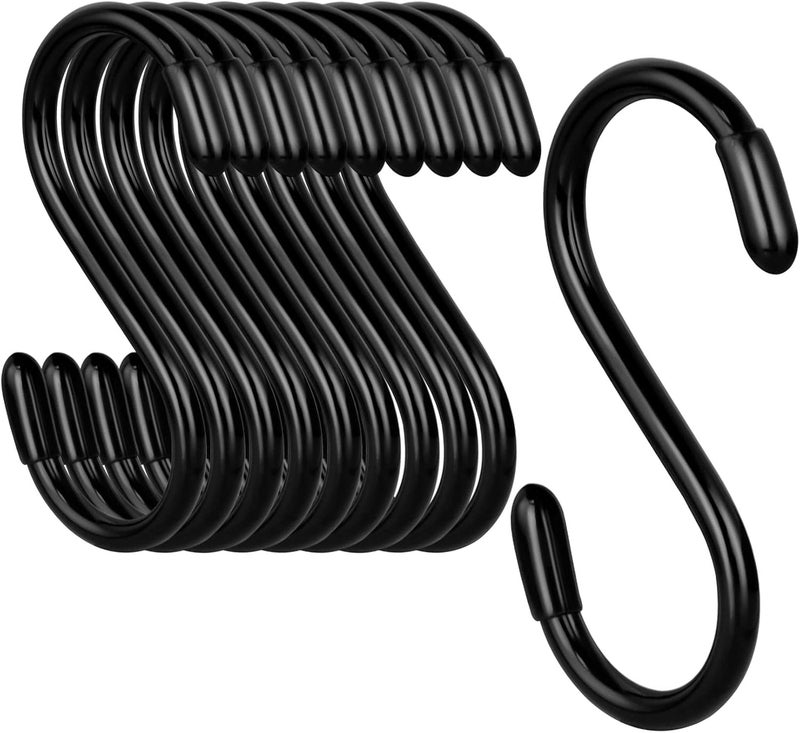 DINGEE 3 Inch Vinyl Coated S Hook,S Hooks for Hanging Plants ,10 Pack Non Slip Heavy Duty S Hooks ,Small Rubber Coated Steel Metal Black Closet S Hook for Hanging Jeans Plants Jewelry Pot Pan Cups Towels - Image 1